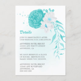 Cartão De Informações Casamento com detalhes florais românticos em branc