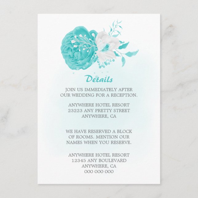 Cartão De Informações Casamento com detalhes florais românticos em branc (Frente)