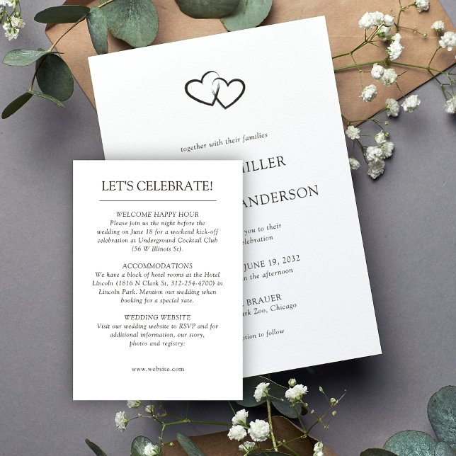 Cartão De Informações Casamento com Elementos Simples Modernos e Elegant (Criador carregado)