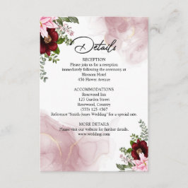 Cartão De Informações Casamento com Flor de Borgonha Elegante