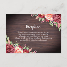 Cartão De Informações Casamento com Floral em Aquarela em Burgundy Rústi