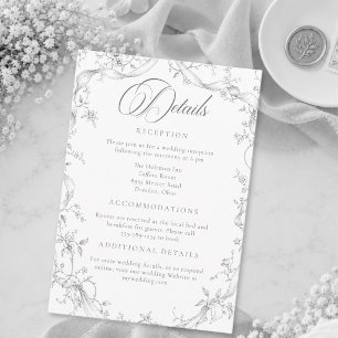 Cartão De Informações Casamento com Grinalda Floral Preta Cinza Vintage