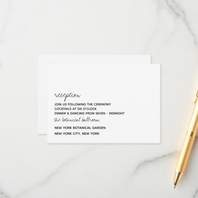 Cartão De Informações Casamento com Letra Script Minimalista Preto e Bra (Frente/Verso In Situ)