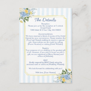 Cartão De Informações Casamento com Listra Floral Azul Amarelo Desenhado