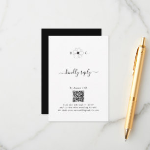 Cartão De Informações Casamento com Monograma Minimalista de Flores Silv