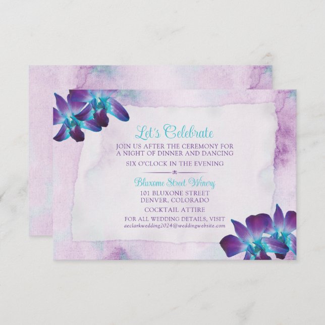 Cartão De Informações Casamento com Orquídea de Dendrobium Azul Roxo-Tur (Frente/Verso)