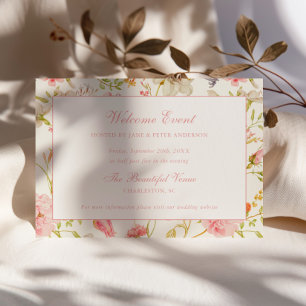 Cartão De Informações Casamento com Padrão Floral Vintage