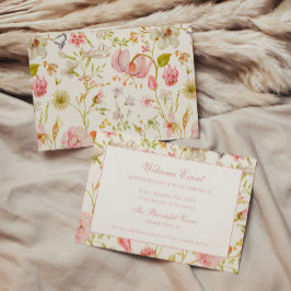 Cartão De Informações Casamento com Padrão Floral Vintage