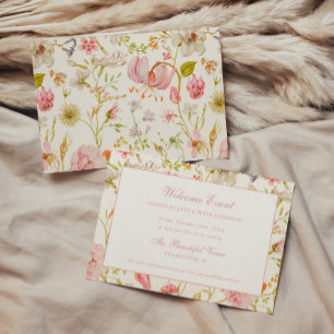 Cartão De Informações Casamento com Padrão Floral Vintage