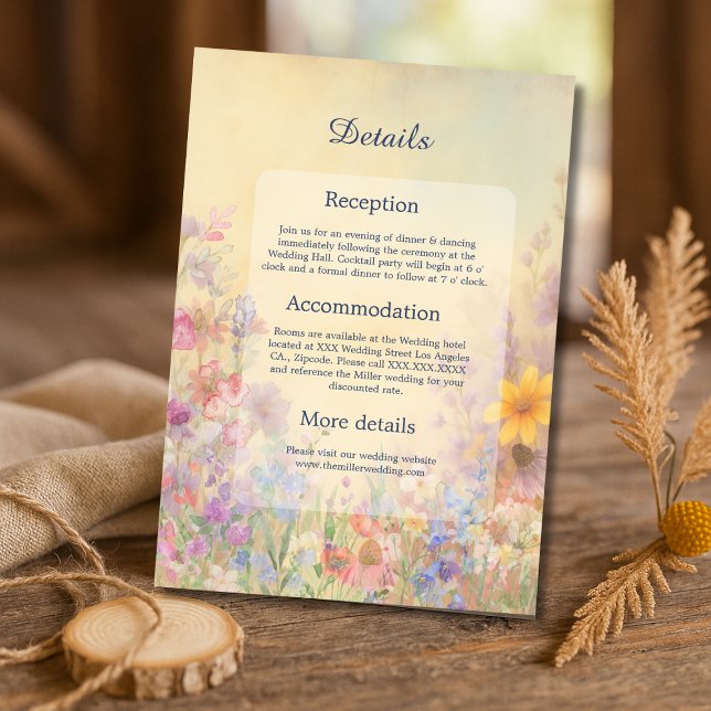 Cartão De Informações Casamento com Pastel Wildflower Meadow Barn (Criador carregado)