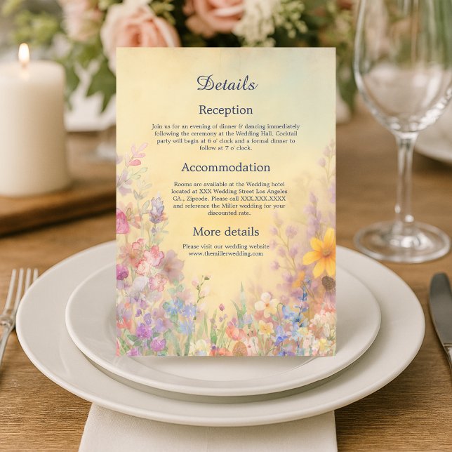 Cartão De Informações Casamento com Pastel Wildflower Meadow Barn (Criador carregado)