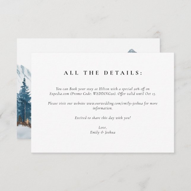 Cartão De Informações Casamento com pinheiro das montanhas do inverno (Frente/Verso)