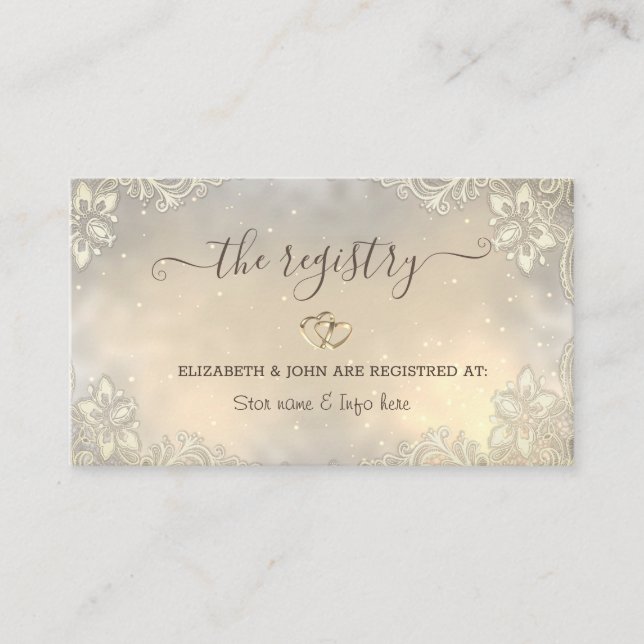 Cartão De Informações Casamento com rendas Douradas Elegante (Frente)