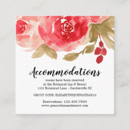 Cartão De Informações Casamento com Rosa de Elegante Red Watercolor