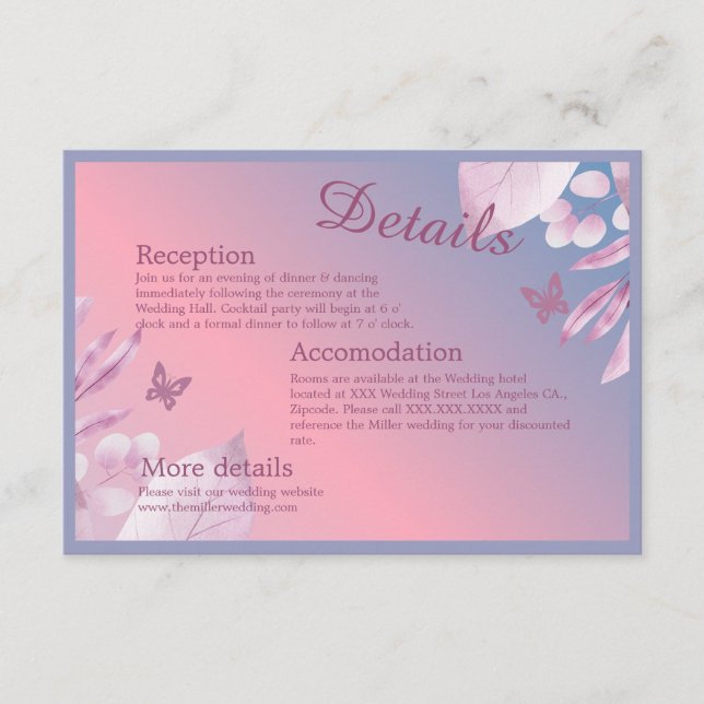 Cartão De Informações casamento com sakura pastel cherry (Frente)