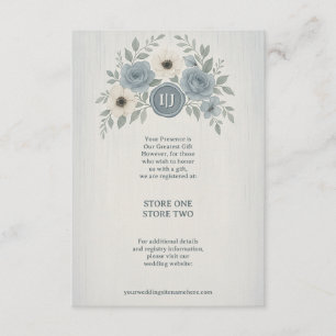 Cartão De Informações Casamento com Selo de Cera Floral Azul Elegante
