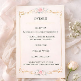 Cartão De Informações Casamento com Toque Rococó em Rubor