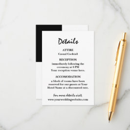 Cartão De Informações Casamento Contemporâneo Elegante Preto e Branco