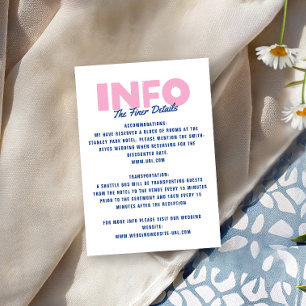 Cartão De Informações Casamento Cor Azul Cor-de-rosa Azul Tipo Moderno N