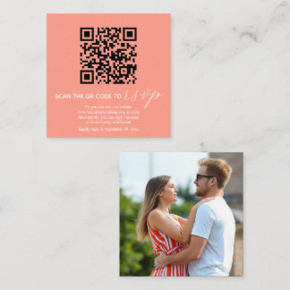 Cartão De Informações Casamento coral com código QR moderno