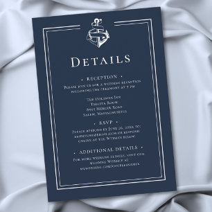 Cartão De Informações Casamento Costeiro Âncora Náutica Minimalista Azul