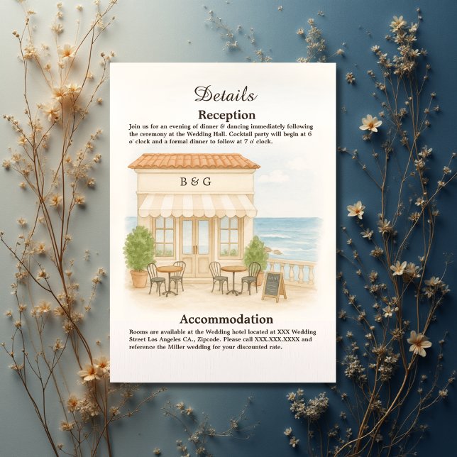 Cartão De Informações casamento costeiro-mediterrânico do mar (Criador carregado)