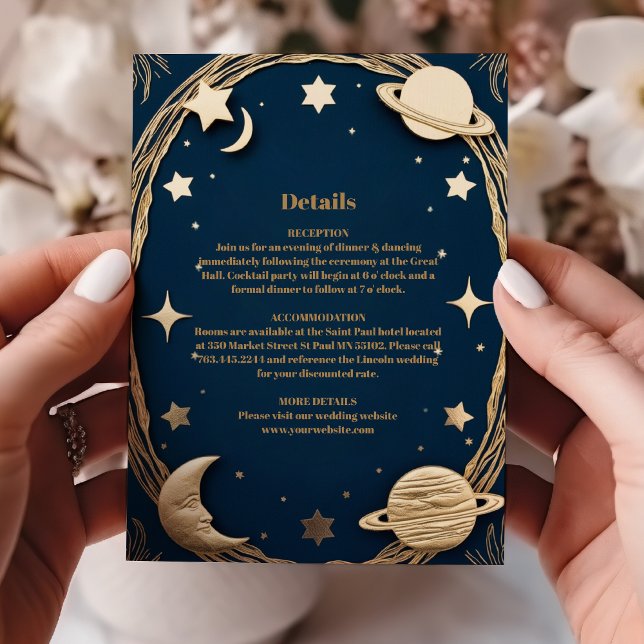 Cartão De Informações Casamento Crescente Dourado da Marinha Celestial (Criador carregado)