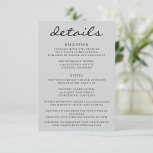 Cartão De Informações Casamento da Árvore Grey Aspen