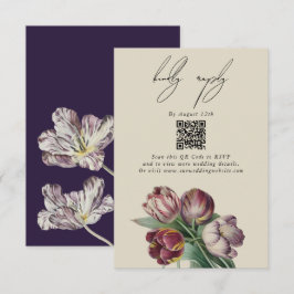 Cartão De Informações Casamento das Tulipas Púrpuras Moody Watercolor