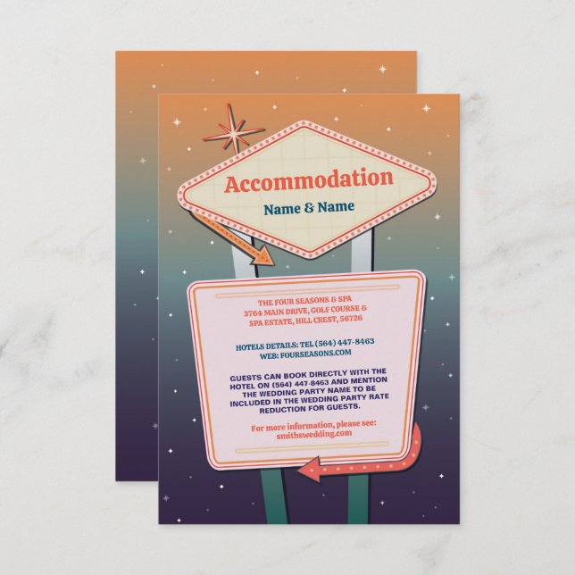 Cartão De Informações Casamento de Alojamento Casino de Las Vegas (Frente/Verso)