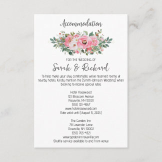 Cartão De Informações Casamento de Alojamento Floral Rosa Brilhante