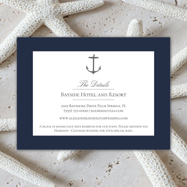 Cartão De Informações Casamento de Âncora Náutica Simples | Azul Marinho (Navy Simple Nautical Anchor Wedding Enclosure Card)