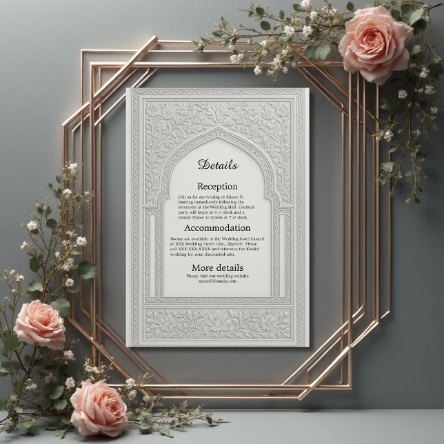 Cartão De Informações Casamento de Arca Floral Embossed Silver (Criador carregado)