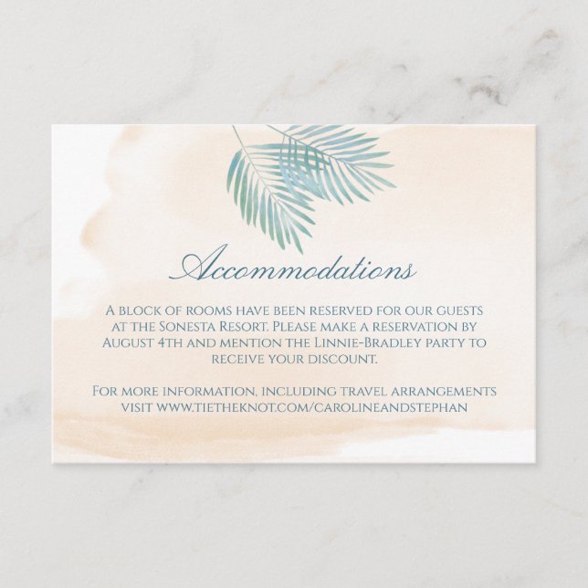 Cartão De Informações Casamento de Areia e Palms Beach (Frente)