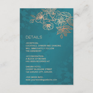 Cartão De Informações Casamento de Arte de Linha Floral em Rose Gold e A