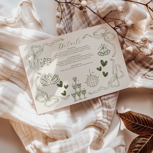 Cartão De Informações Casamento de Arte Retro-Porodle Whimsical (Criador carregado)