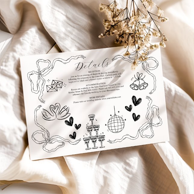 Cartão De Informações Casamento de Arte Retrópica Branca e Negra (Criador carregado)