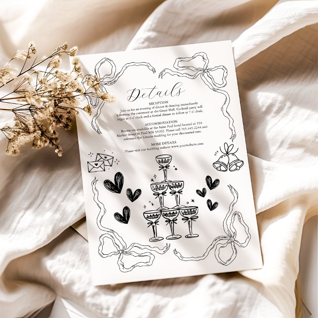 Cartão De Informações Casamento de Arte Retrópica Branca e Negra (Criador carregado)