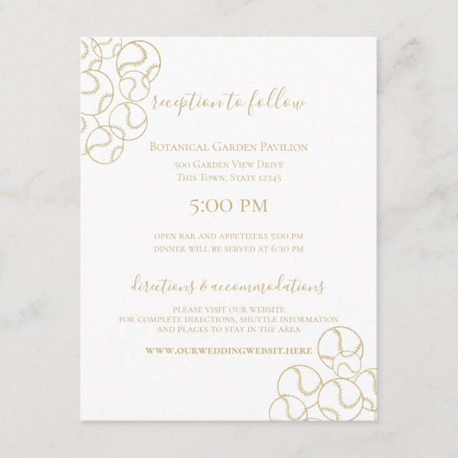 Cartão De Informações Casamento de Beisebol Dourado  (Frente)