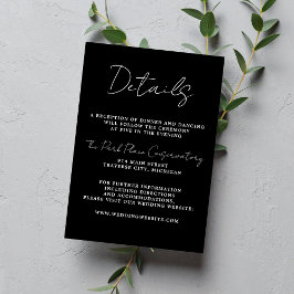 Cartão De Informações Casamento de Bllack Mínimo de Script de Simplicida