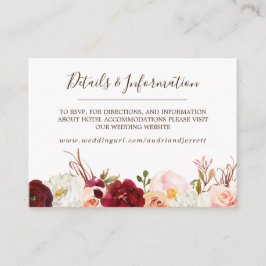 Cartão De Informações Casamento de Boho do Sonho de Rosa de Blush