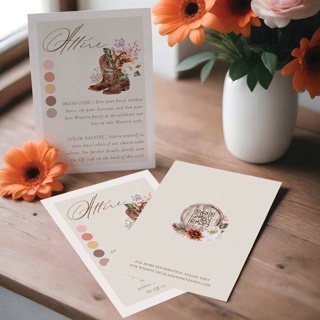 Cartão De Informações Casamento de Boots Ocidentais Fleais com Código de (Attire Dress Code Floral Western Boots Wedding Enclosure Card)
