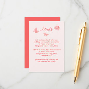 Cartão De Informações Casamento de borboletas rosa-rosa-coral elegante r