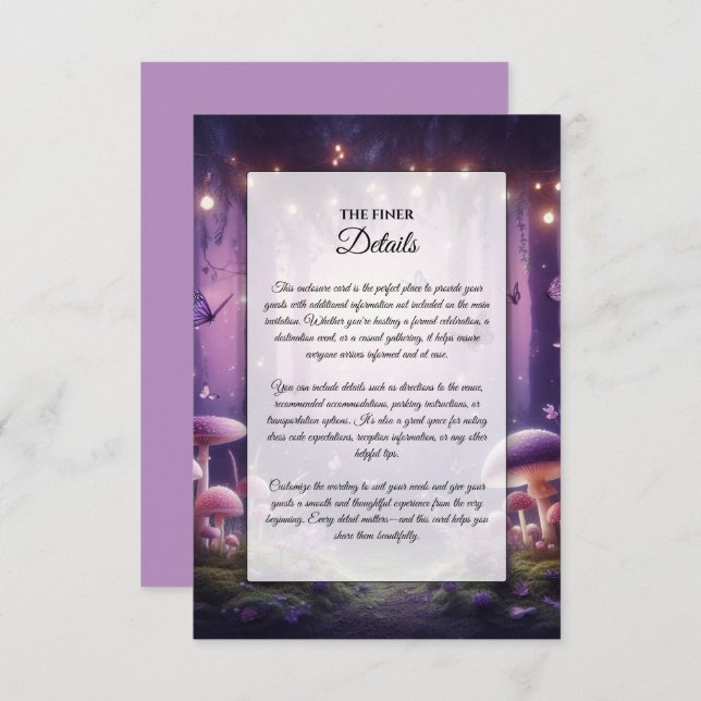 Cartão De Informações Casamento de Borboletas Roxas e Céus Ingleses (Frente/Verso)