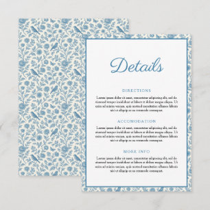 Cartão De Informações Casamento de Borda Floral Chic Blue Toile de Jouy
