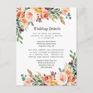 Cartão De Informações Casamento de Borgonha com Blush Floral Elegante