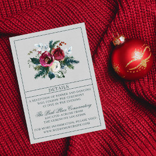 Cartão De Informações Casamento de Buquê Evergreen do Buquê Burgundy Fer