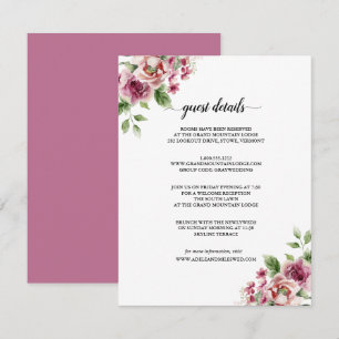 Cartão De Informações Casamento de Buquê Rosa Rosa Rosa Elegante