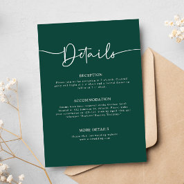 Cartão De Informações Casamento de Caligrafia Mínima Moderna Emerald Gre