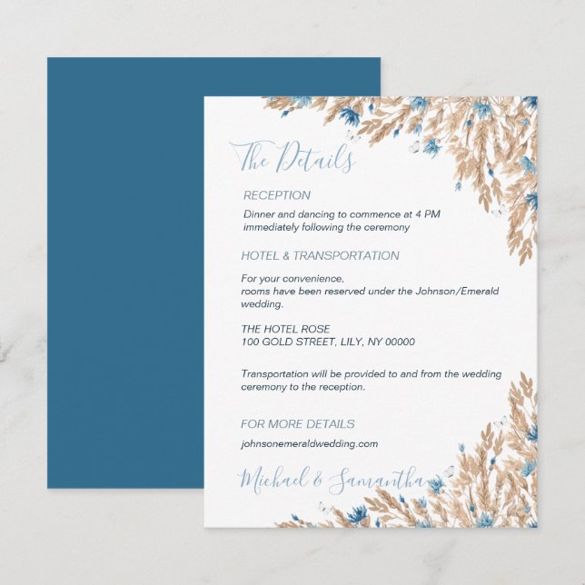 Cartão De Informações Casamento de Campos Pó Azul Campo (Frente/Verso)